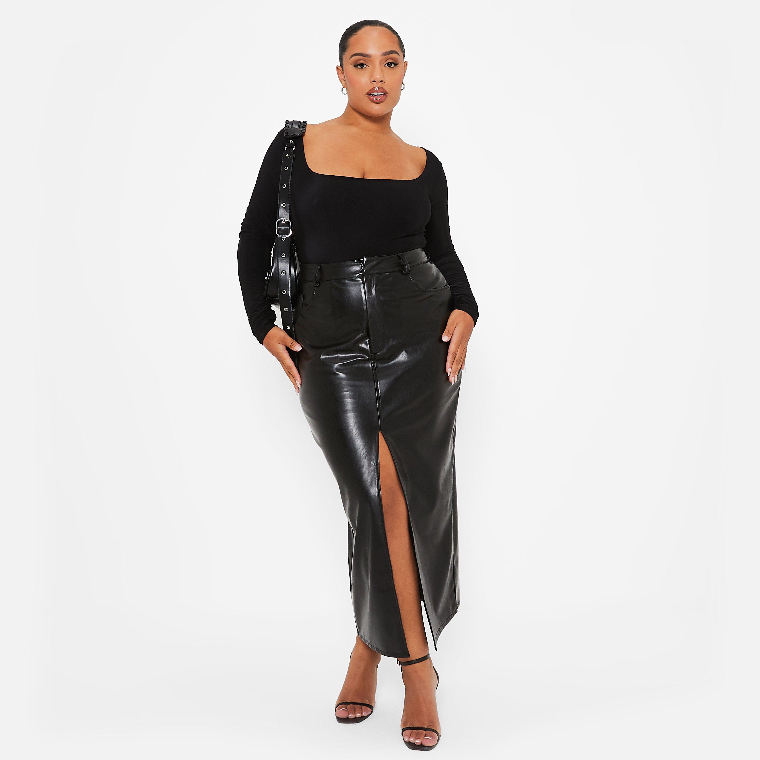 I Saw It First ISAWITFIRST Faux Leather Split Front Midi Skirt