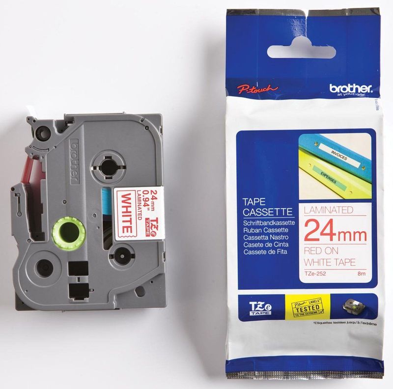 Brother - TZe-252 Tape - Rood op Wit - 24 mm - Origineel