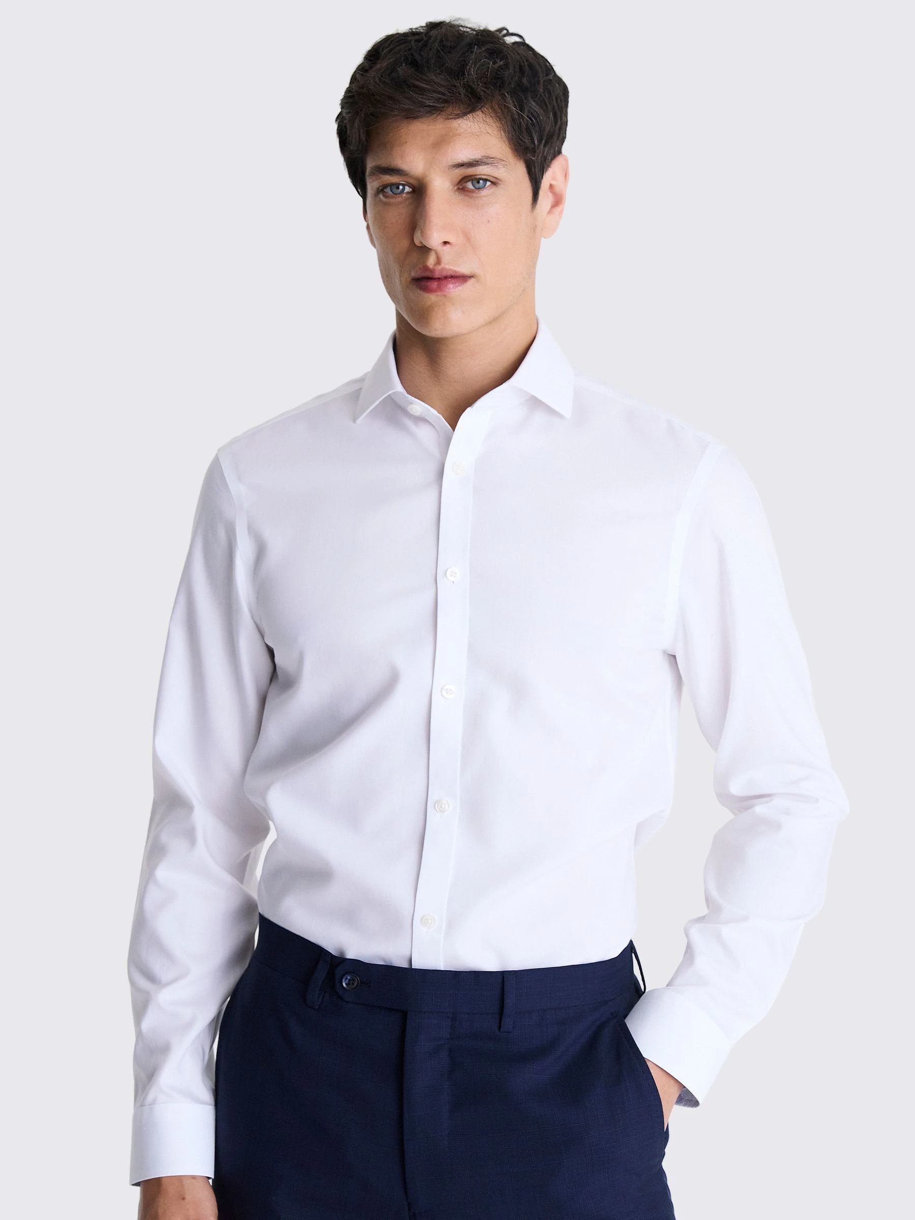 MOSS Slim Fit Pinpoint Oxford Contrast Non Iron Cotton Shirt