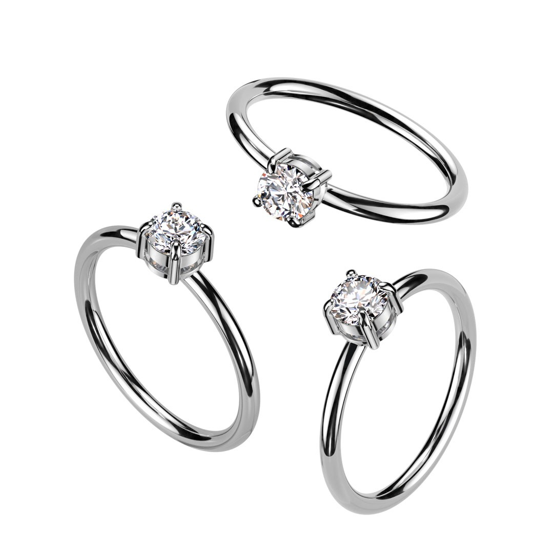 (Gr. 56) 316L Edelstahl Fingerring mit Strassstein - Silber