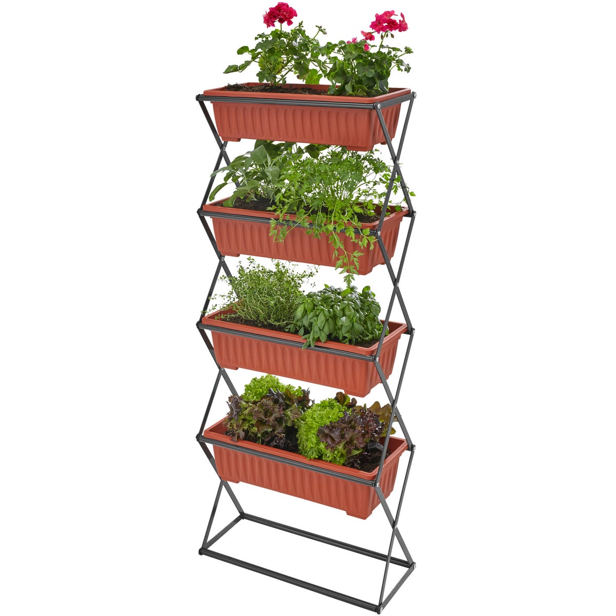 tectake verticale tuinbak met 4 plantenbakken 52 x 21 x 127 cm