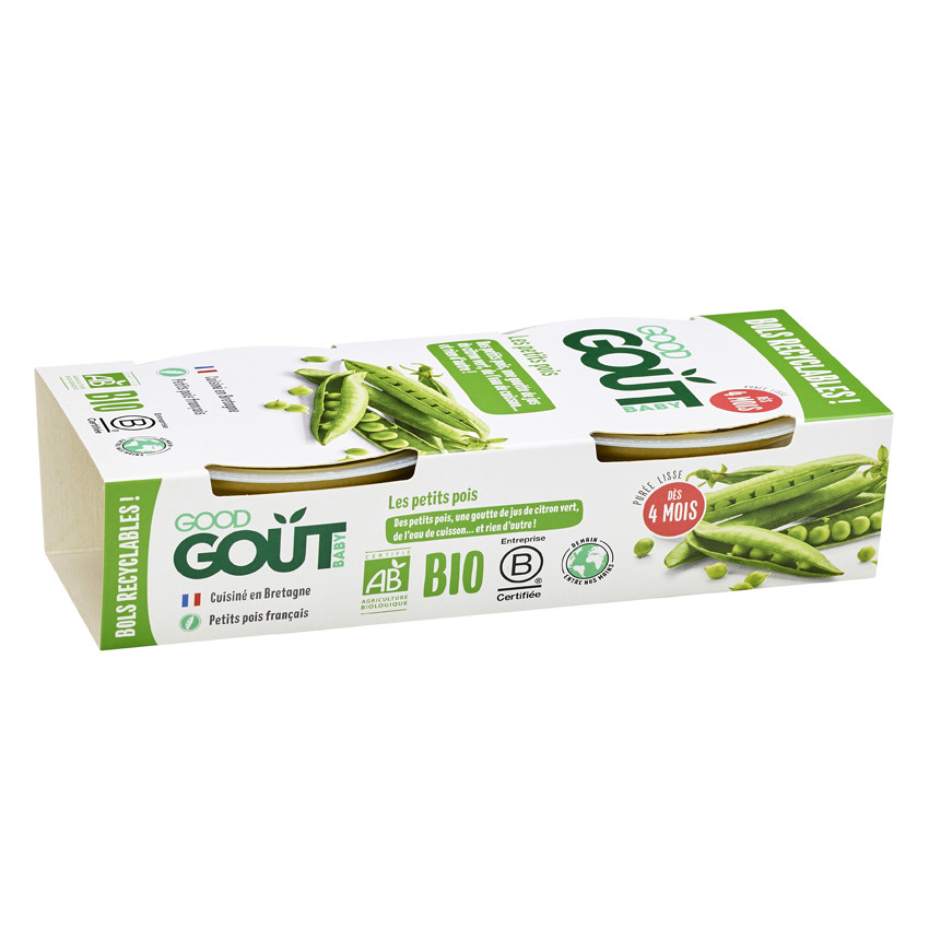Lot de 2 bols de purée de petits pois 120g