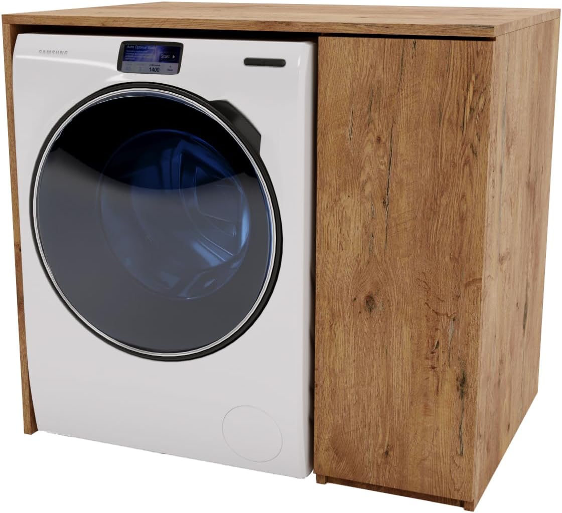 Waschmaschinenschrank 96 X 88,5 X 62 cm (B/H/T) – Überbauschrank mit Stauraum für Trockner oder Geräte – Schrank für Waschmaschine – Trockner Schrank (Retro Eiche)