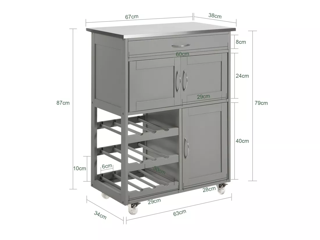 Desserte Chariot de Cuisine de Service Roulant, Meuble Armoire de Rangement cusine, FKW45-HG