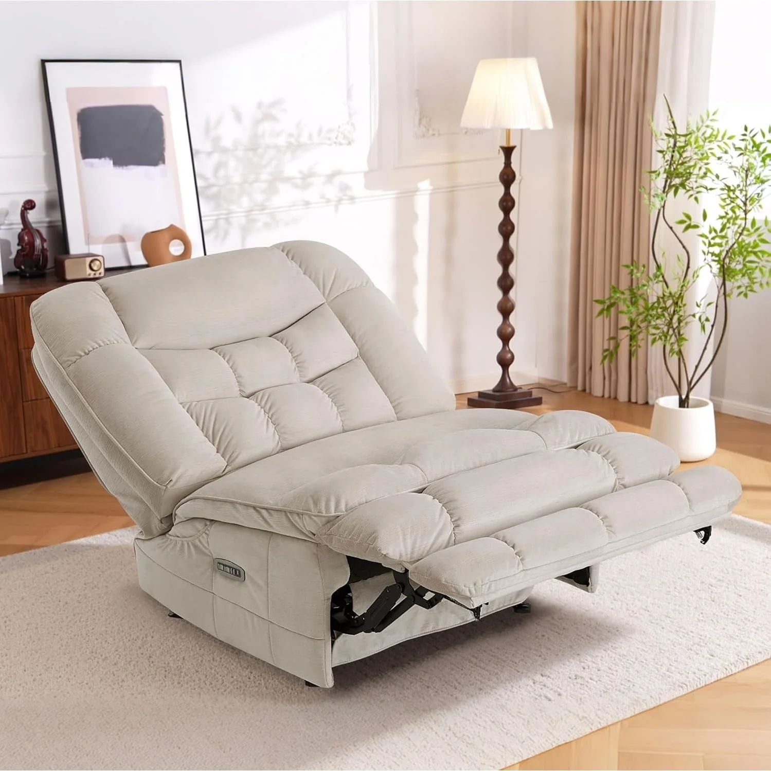 MCombo Oversized Dual Motor Armless Power Rocker Recliner Chair, Zeroarms Recliner Perfect for Living Room Fabric PR607