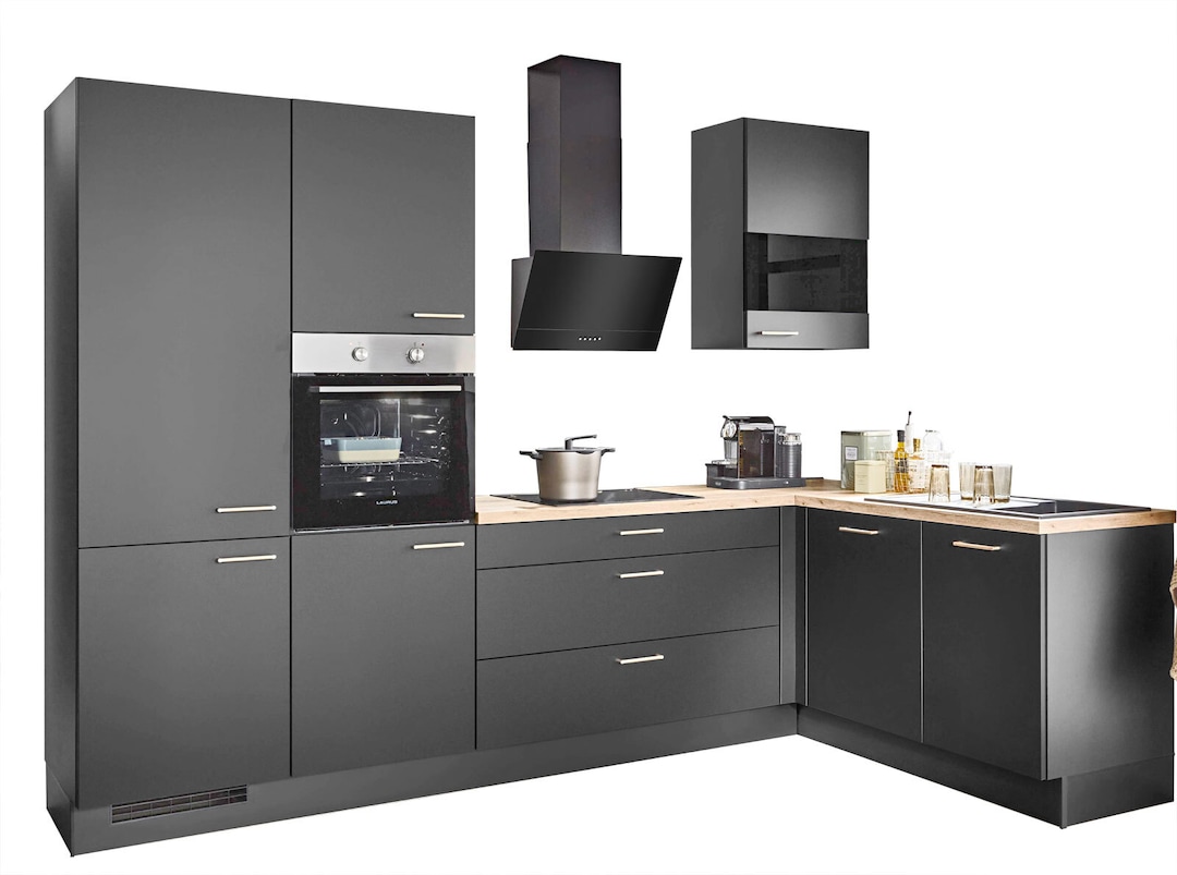 Winkelküche Touch links Lacklaminat Schwarz supermatt ca.305x175cm
