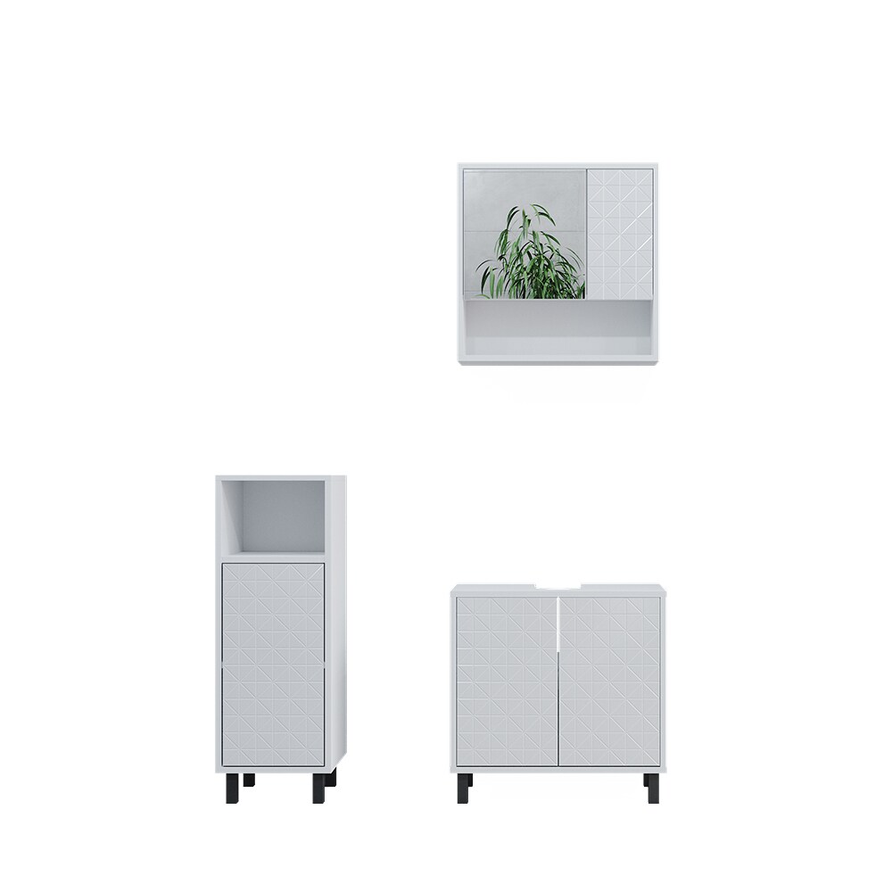 Vicco Badmöbel-Set Agasta weiß, Badezimmerschränke 3D Optik