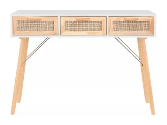 Table console Blanc 105x30x75 cm Bois massif pin /rotin naturel