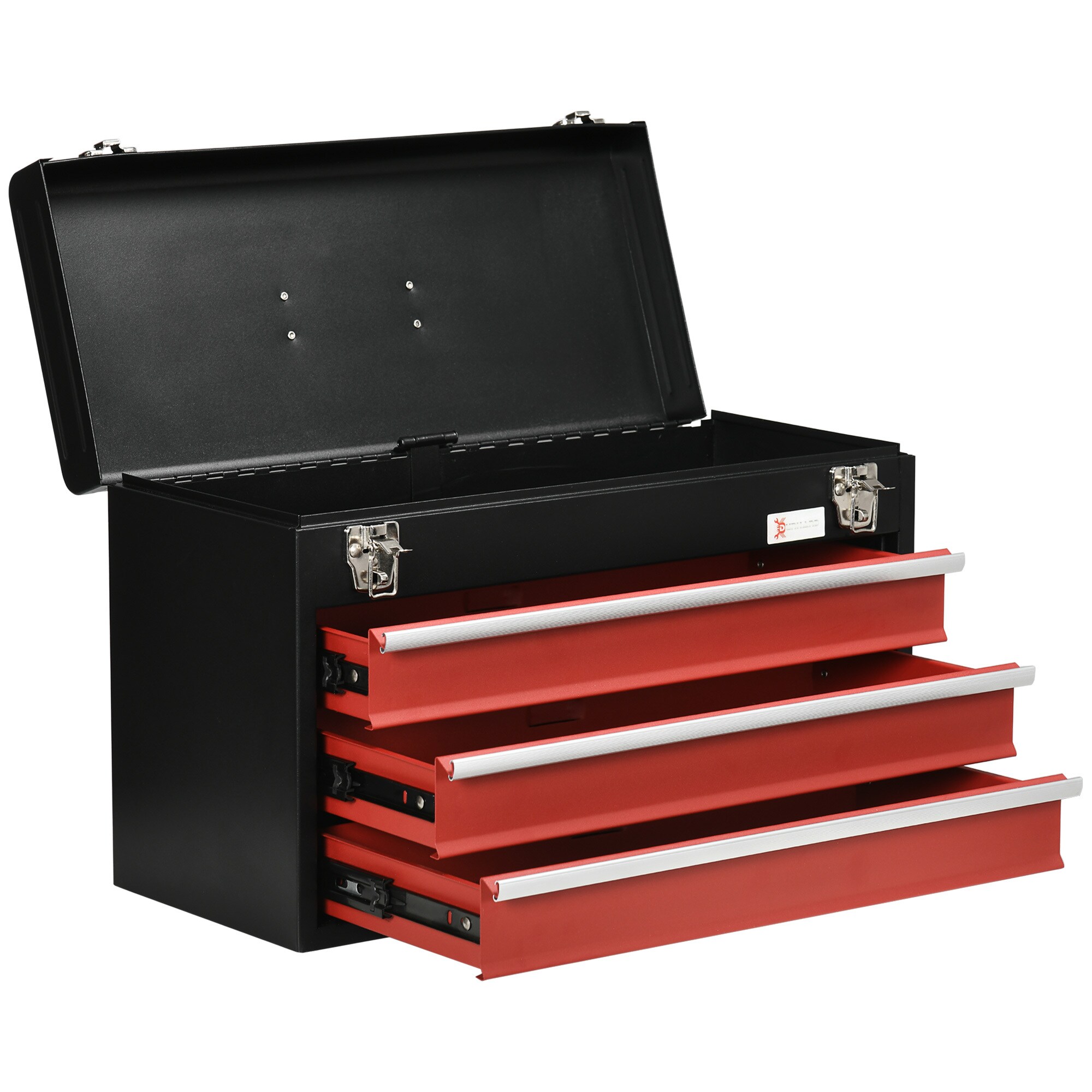 DURHAND Werkzeugkiste mit 3 Schubladen schwarz, rot 51L x 22B x 32H cm