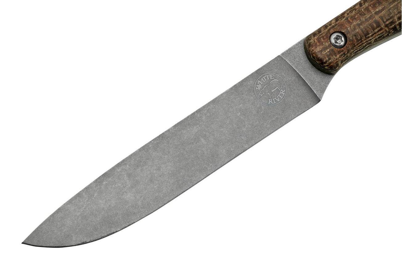 White River Exodus 4 Natural Burlap Micarta, Kydex schede, bushcraftmes, Jacob Peterson design