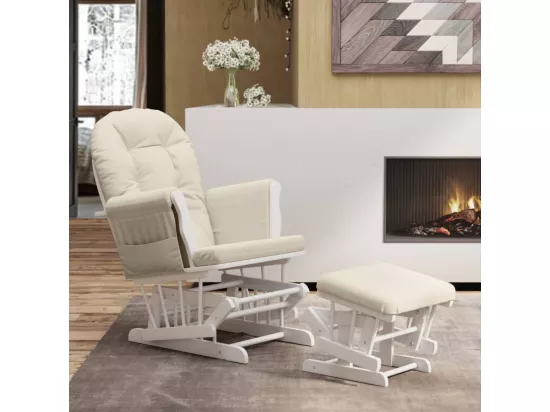 Chaise berçante avec repose-pied Blanc crème Tissu