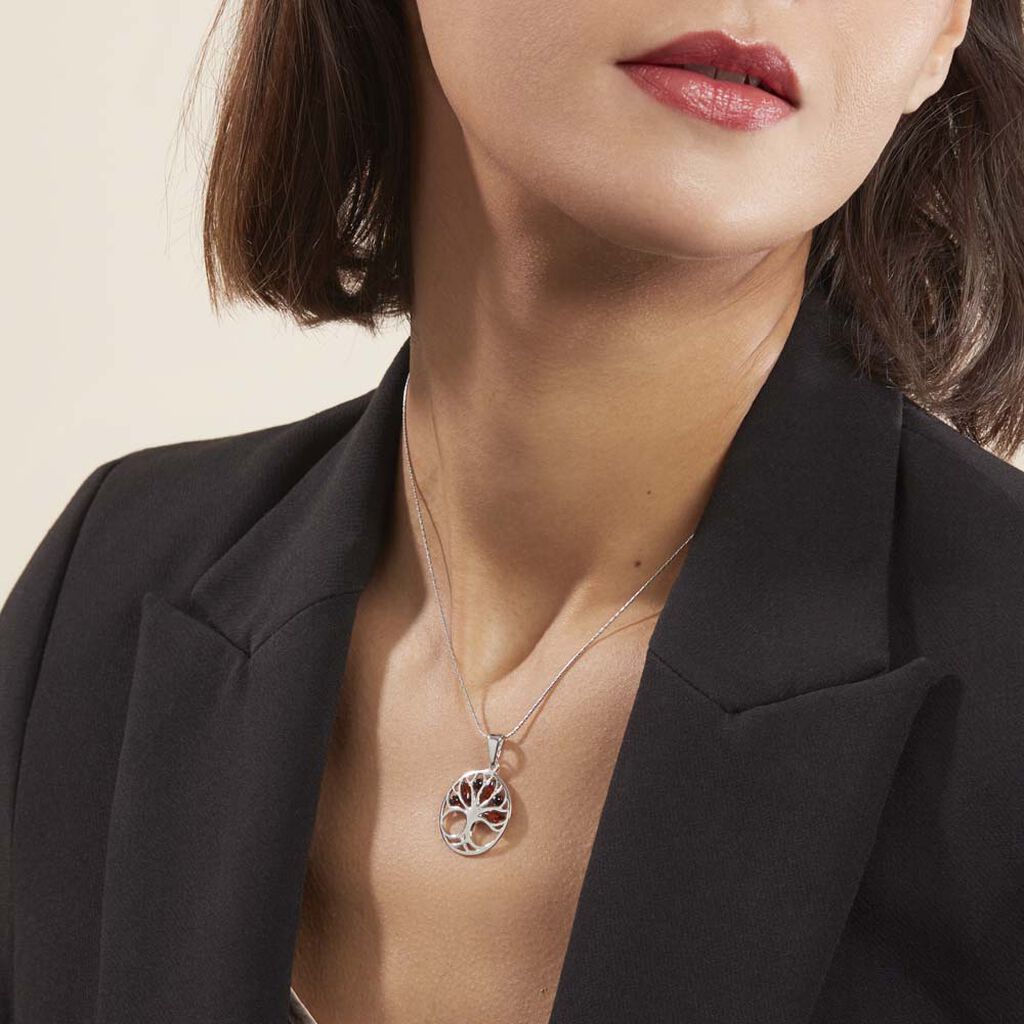 Collier Argent Blanc Odaya Ambre