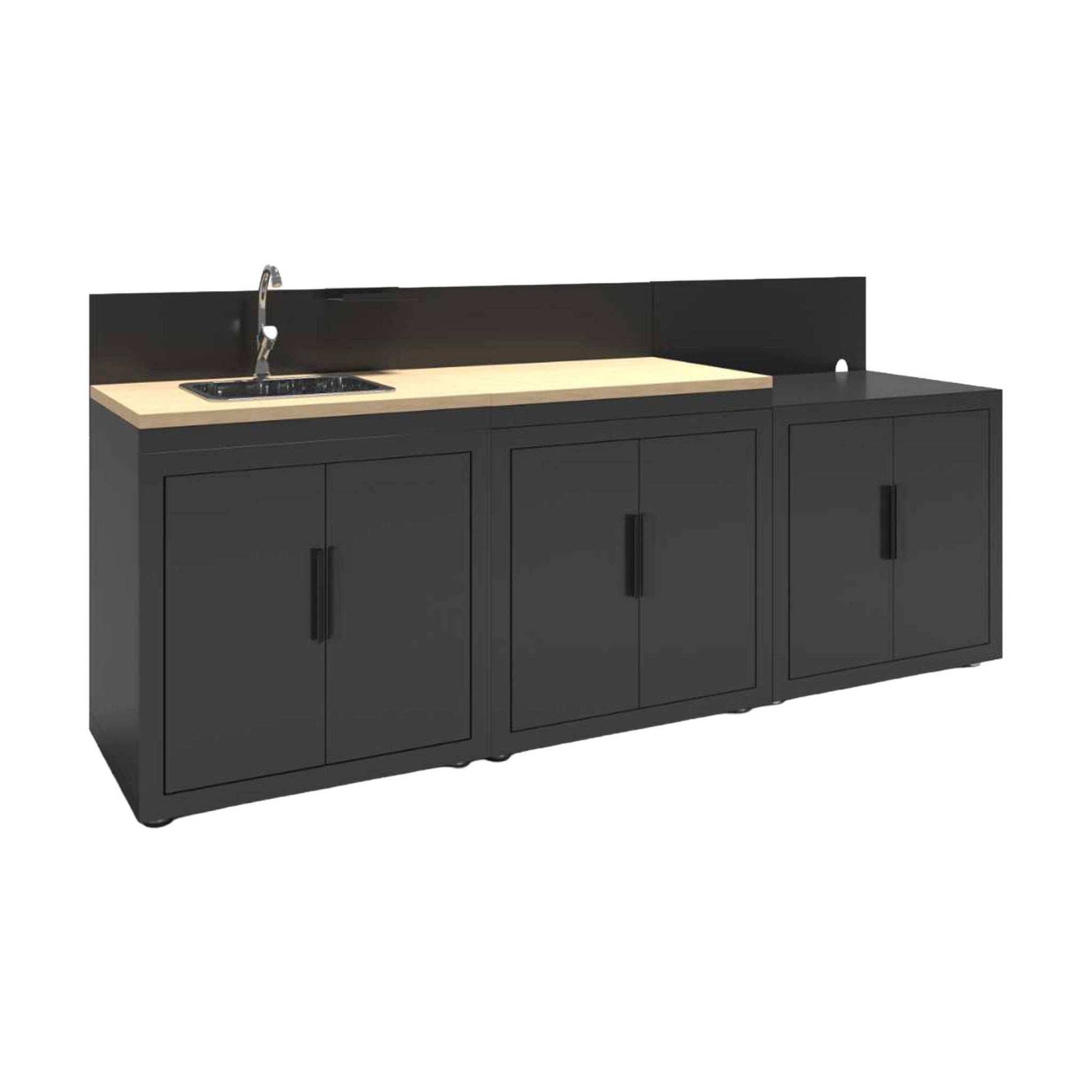 sweeek - Buitenkeuken 3 modules staal en houtdecor