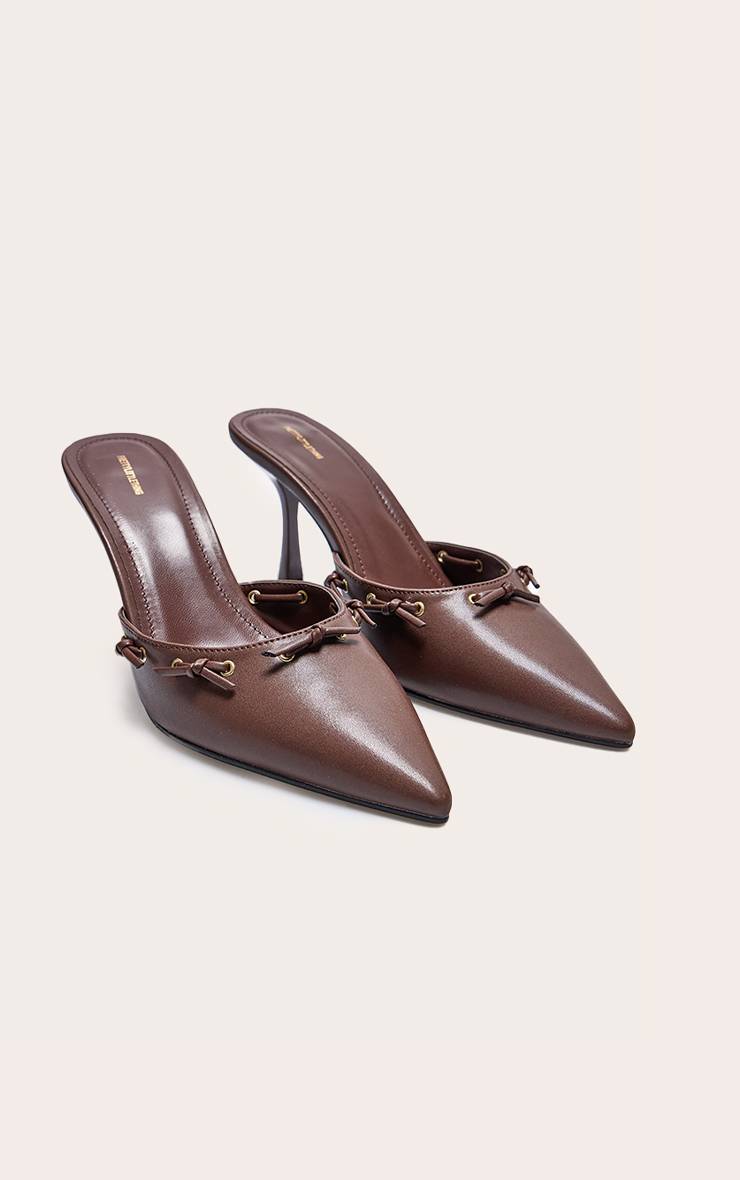 Chocolat Mules À Talons Aiguilles Mi-hauts En SYNTHÉTIQUE Avec Nœud Et Bout Pointu