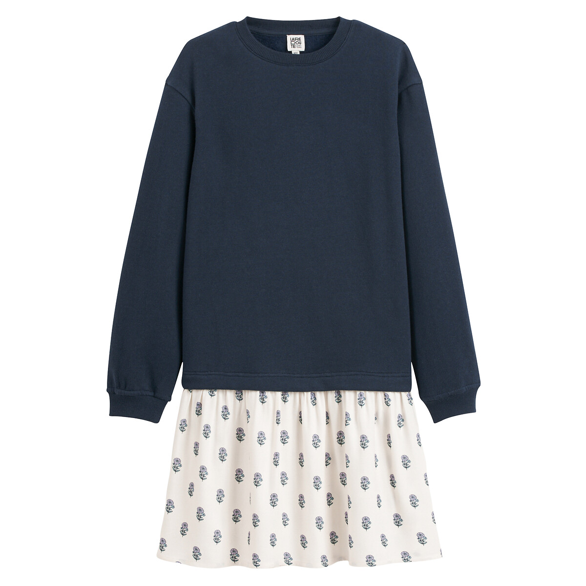 COLEÇÕES LA REDOUTE<br>Vestido de manga comprida em 2 materiais: fleece e sarja