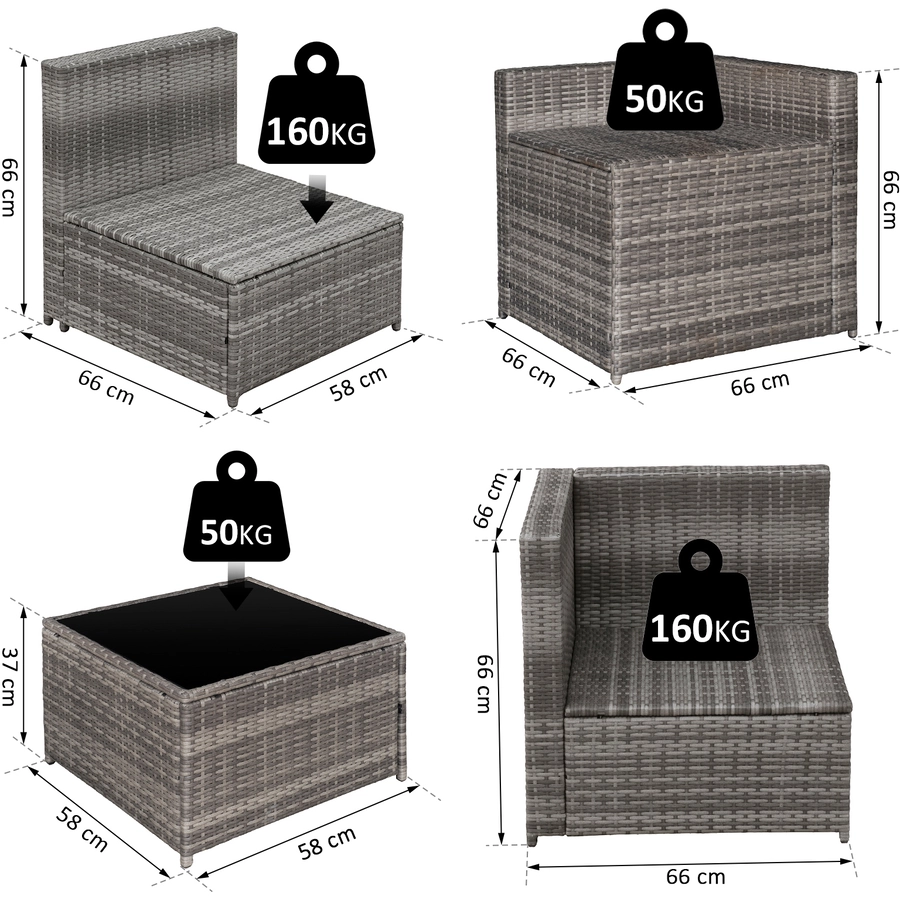 Outsunny Polyrattan Gartengarnitur als 8-teiliges Set grau