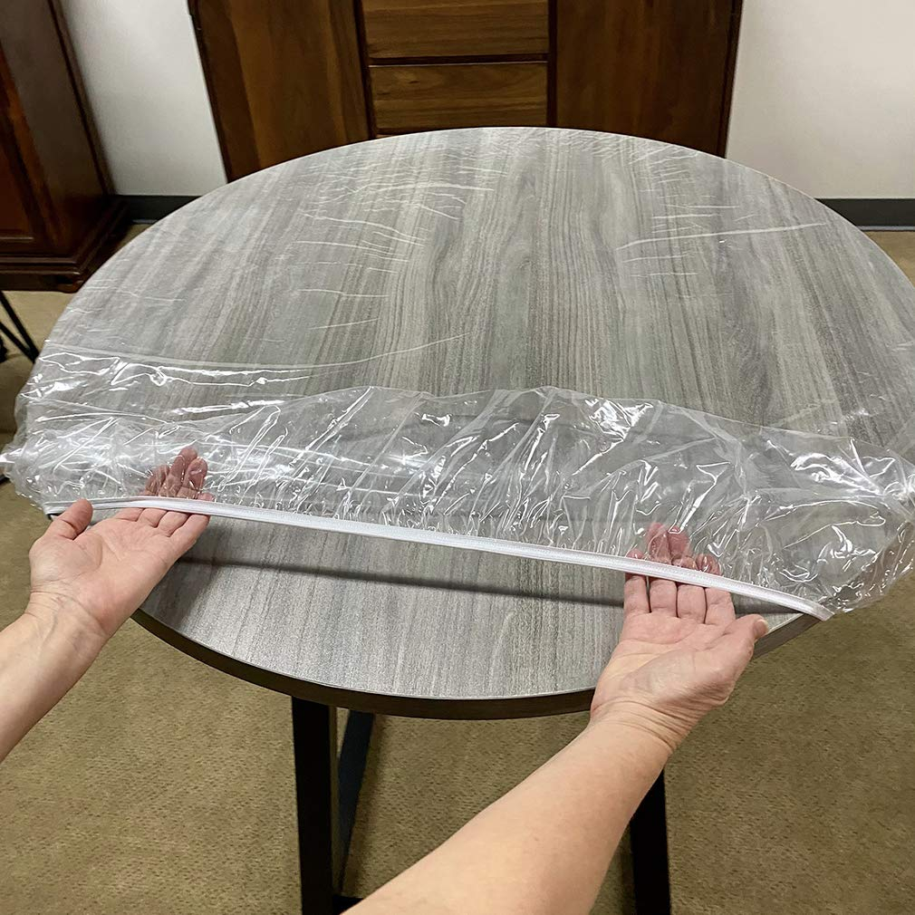 (Ø145-165cm) Runder Tisch Schutz Elastische Tischdecke Abwaschbarer Schutzbezug - Transparent