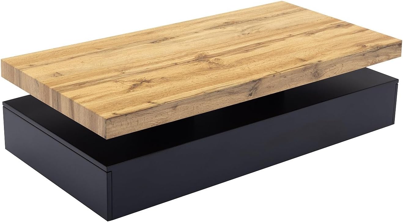 Vente-unique-Couchtisch mit 2 Schubladen - MDF - Schwarz & Holzfarben hell - Felix