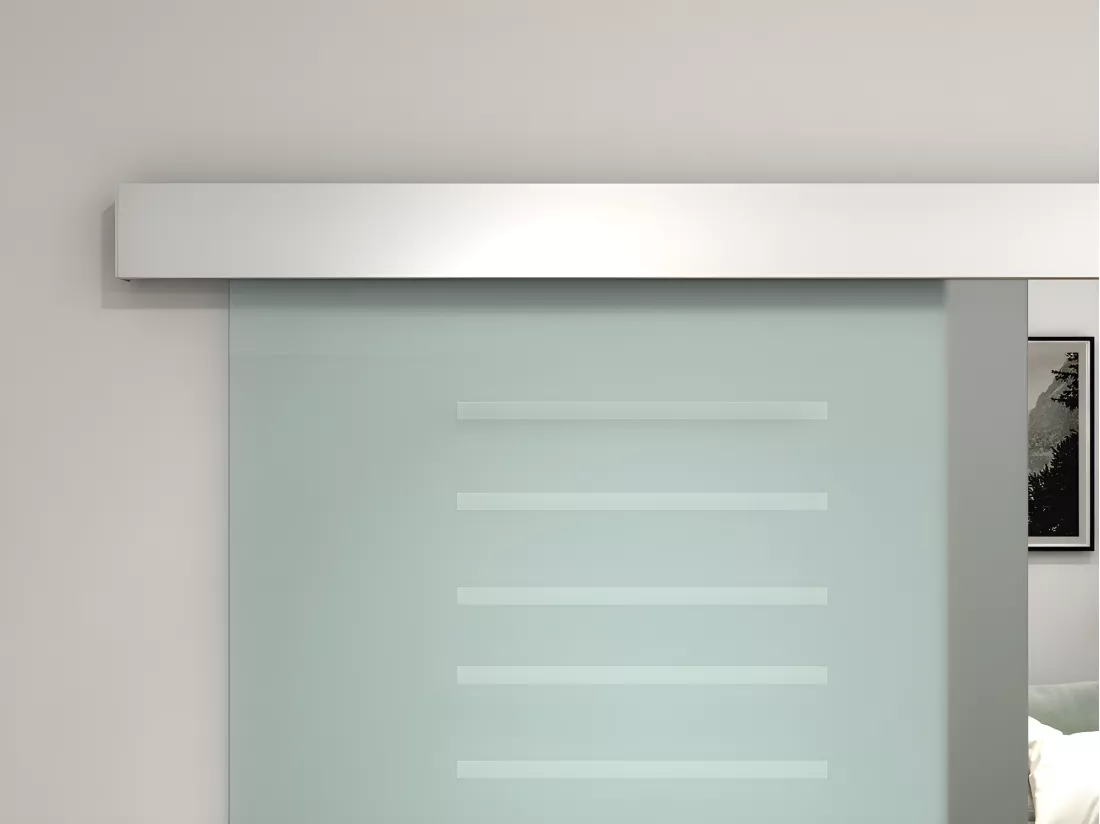 Porte coulissante double avec système en applique - 2 x H205 x L83 cm - Verre trempé dépoli - ASTANA