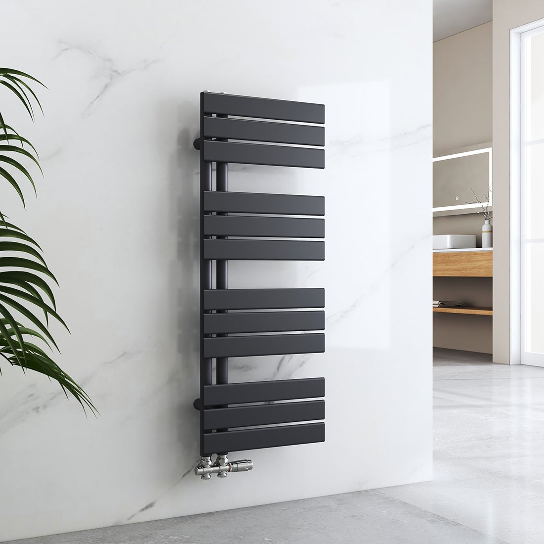 EMKE Badkamerradiator Plat 1041x400 mm Antraciet, Handdoekwarmer voor Badkamer Handdoekdroger, Paneel Handdoekhouder Zijaansluiting voor Water 456W
