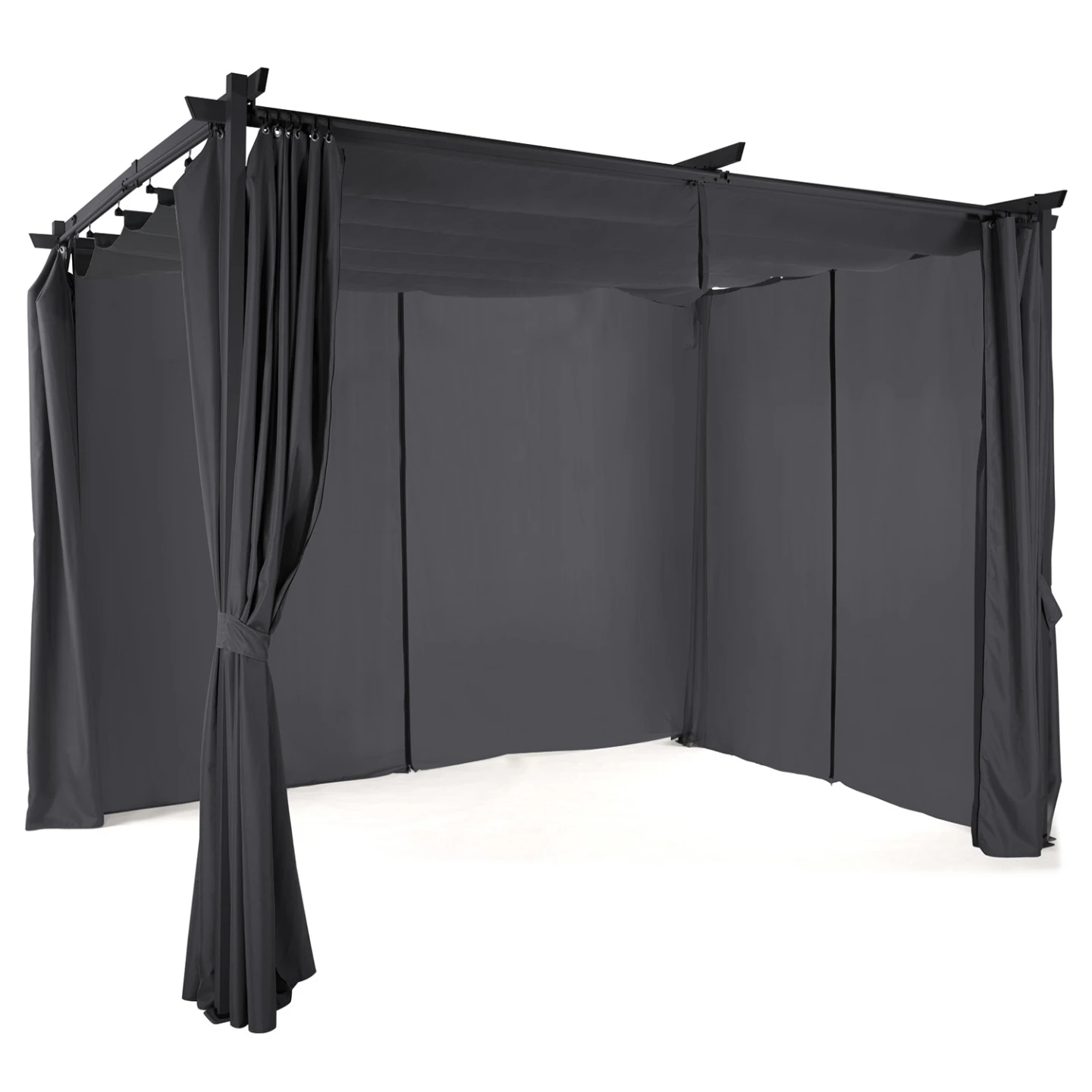 Pergola édition limitée toit rétractable 3x3 M et 4 rideaux gris anthracite