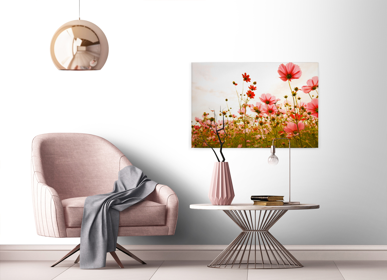 Leinwandbild BLUMENWIESE - rot-grün - 90x60 cm