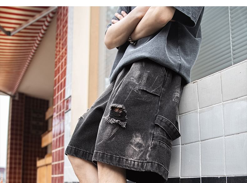 AXEN - Hoge taille denim shorts met distressed effect