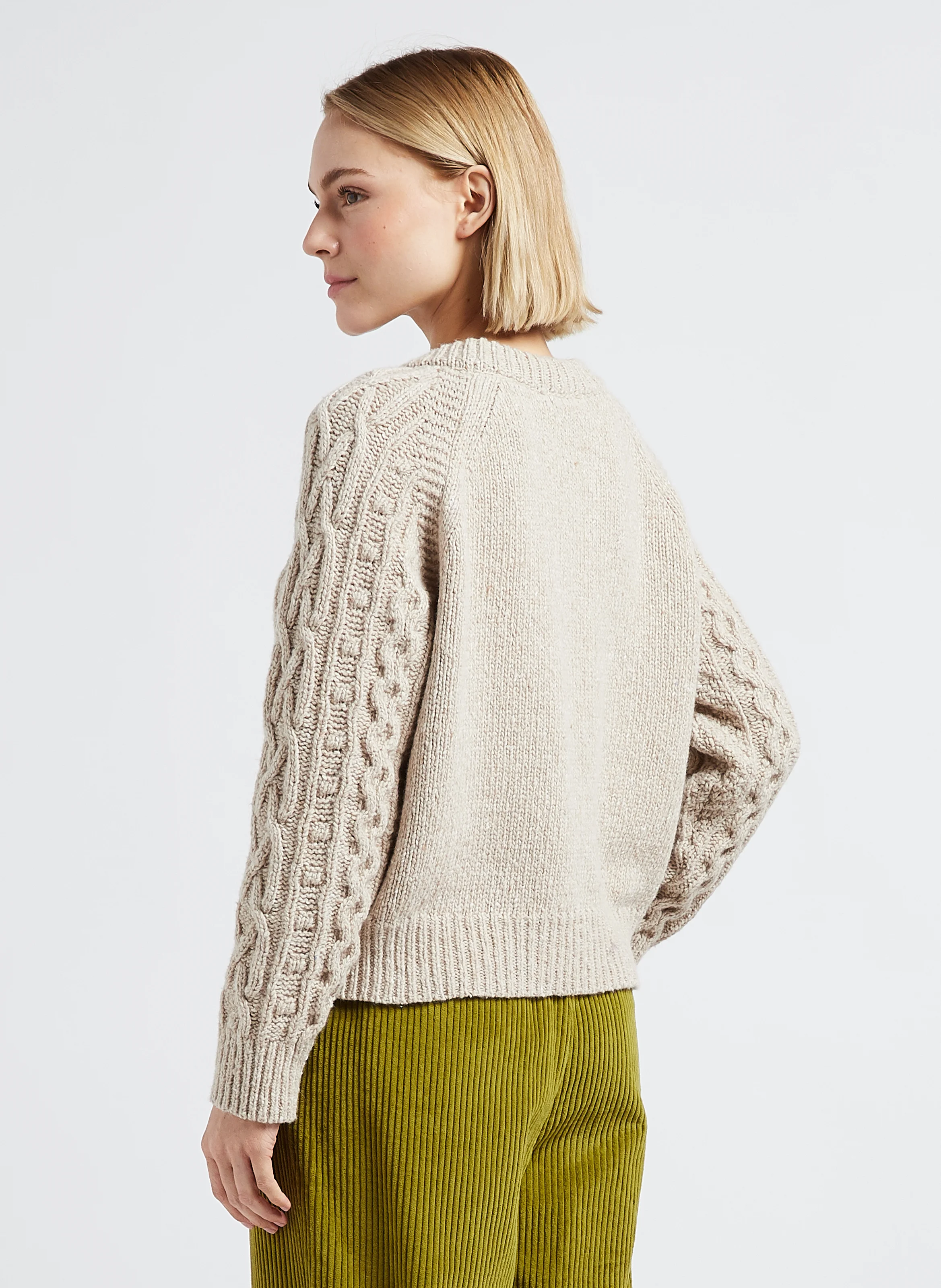 TIRSO - Pull col rond torsadé en laine mélangée | Beige