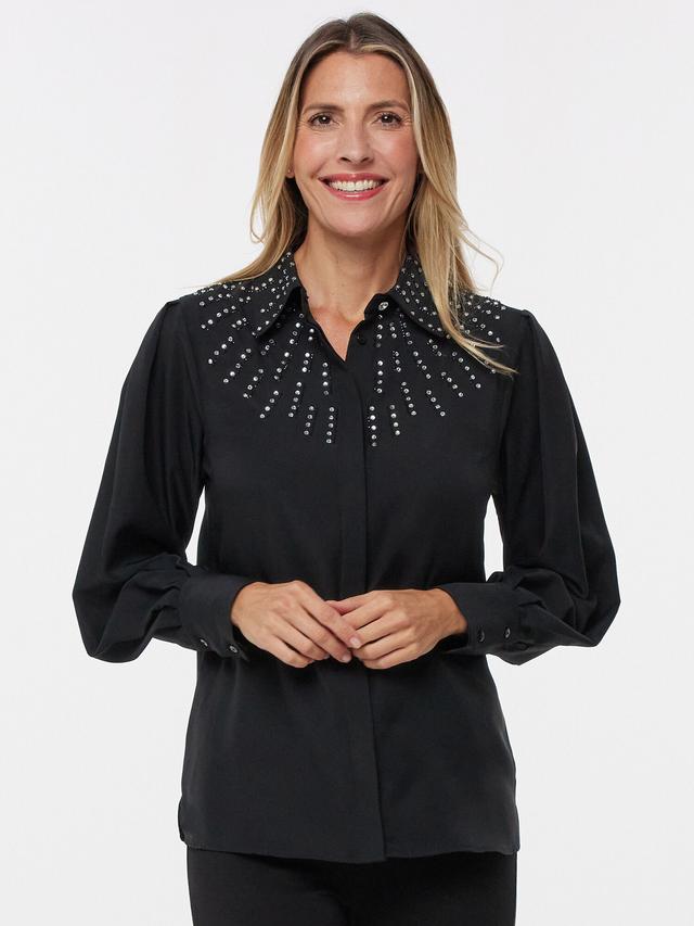 Hemdbluse mit Puffärmeln und Steinbesatz