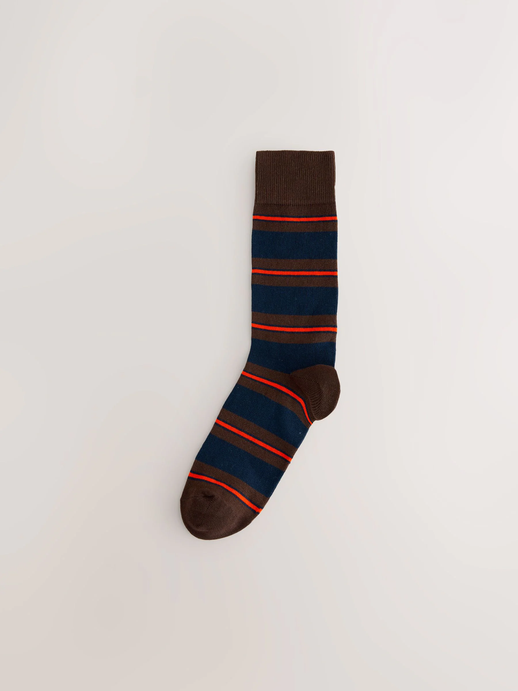 Blauw/rood/bruin gestreept - Set van 8 sokken met patroon