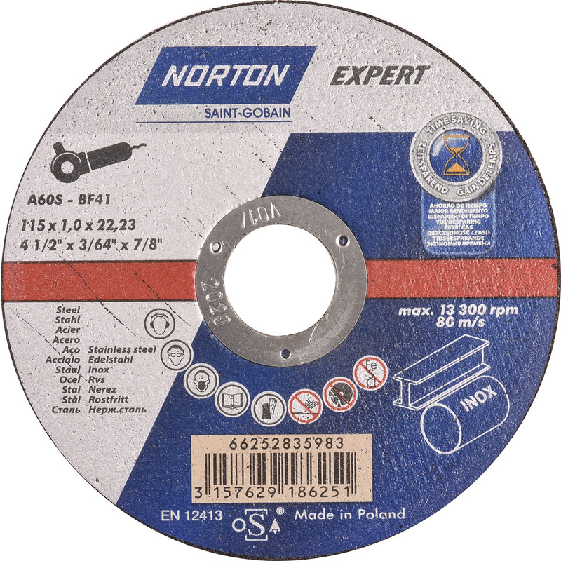 Norton Expert doorslijpschijf staal/inox 115x1x22,23mm
