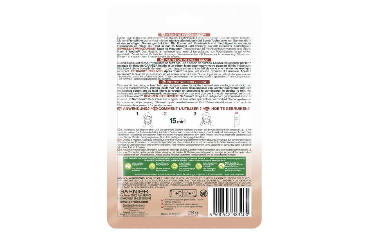 Gesichtsmaske Nutri Bomb Kokosmilch 1 StückPflege-Milch-Tuchmaske mit Kokosmilch und Hyaluronsäure