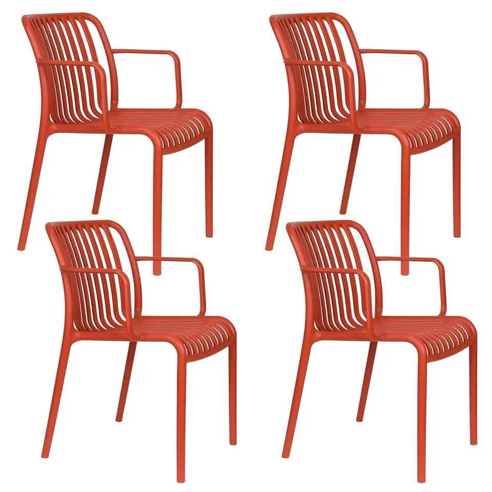 Housecraft Living Mante Tuinstoelen Armleuning Kunststof Terra/ Rood - Set van 4