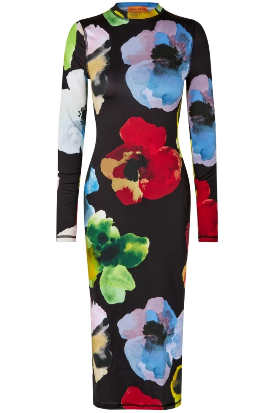 Stine Goya Pullover Long Sleeve Midi Dress, 2244 Stocking Jersey watercolor bloom