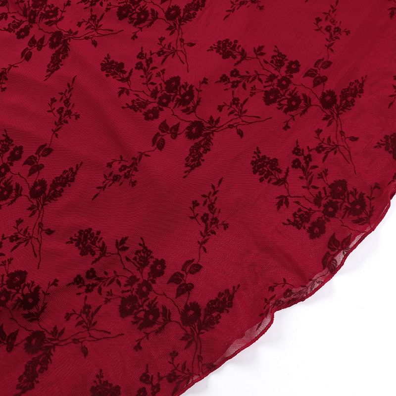 Leandrillo - Mouwloze V-hals diep uitgesneden midi-zeemeerminjurk met bloemenprint