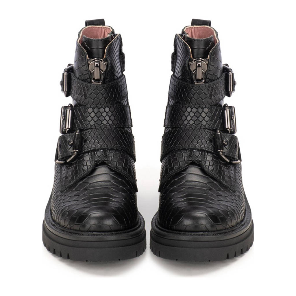PS Poelman Monkleren enkelboots met crocoprint zwart