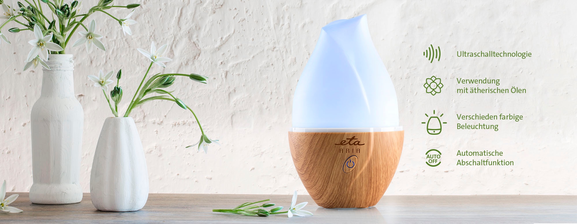 eta Diffuser »ARIA  Aroma Diffuser« 0,6 l Wassertank Ultraschall-Technologie, für Räume bis 25 m²