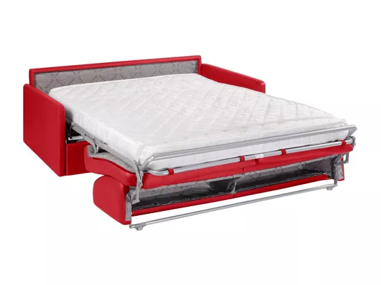 Canapé 4 places convertible express en simili rouge - Couchage 160 cm - Matelas 14 cm CALIFE