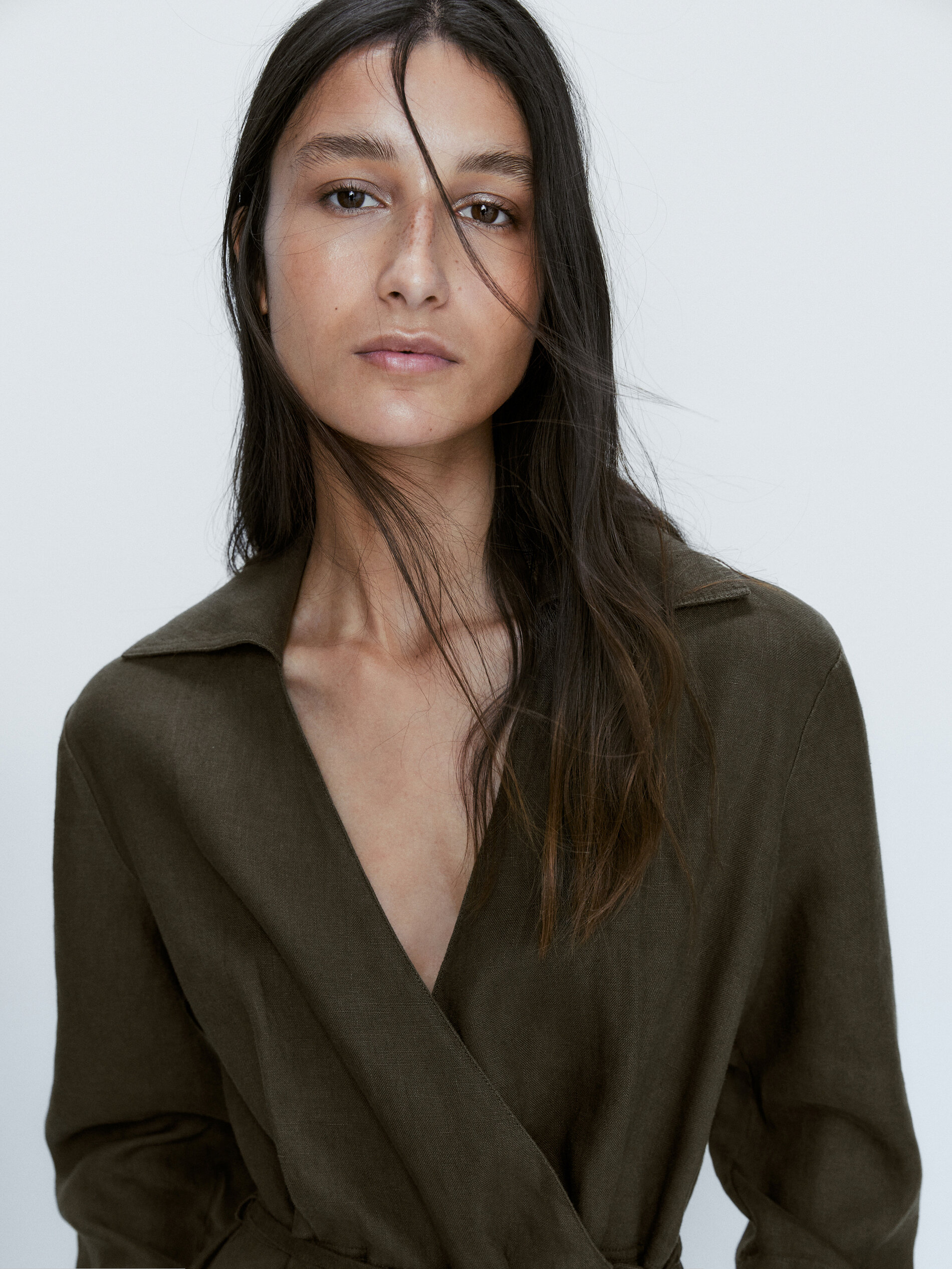 Vestido largo camisero lino - VERDE OSCURO