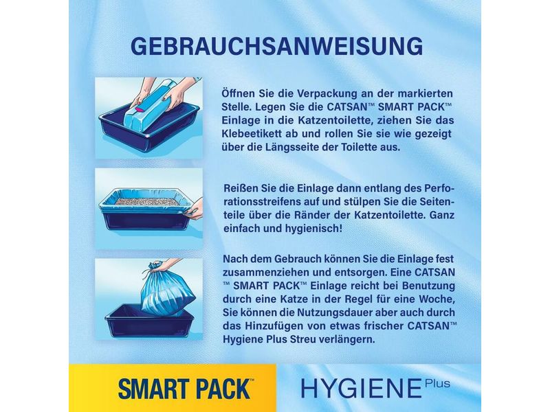 Catsan Katzenstreu Hygiene Plus Smart Pack, 2 x 4l Nicht klumpendes Katzenstreu mit Einlege-Vlies