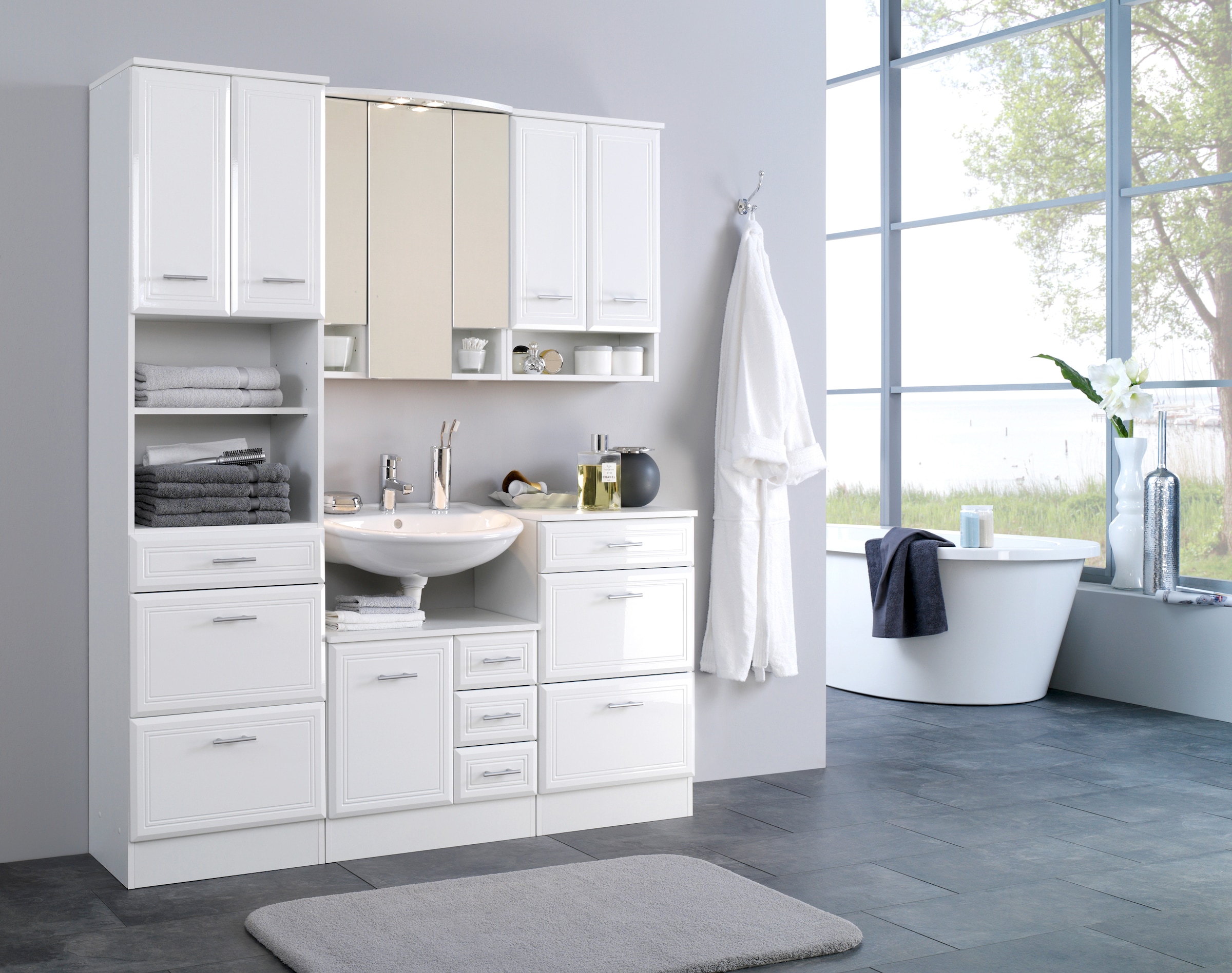 welltime Hochschrank »Neapel« Breite 50 cm, mit Hochglanzfronten und eleganter Fräsung