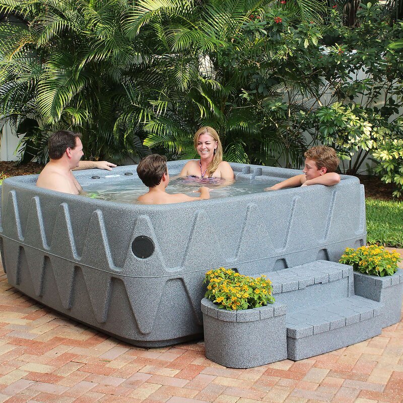 Espreguiçadeira AquaRest Spas Premium 500 para 5 pessoas, sistema Plug and Play, com 29 jatos de aço inoxidável, ozônio e cascata de LED.