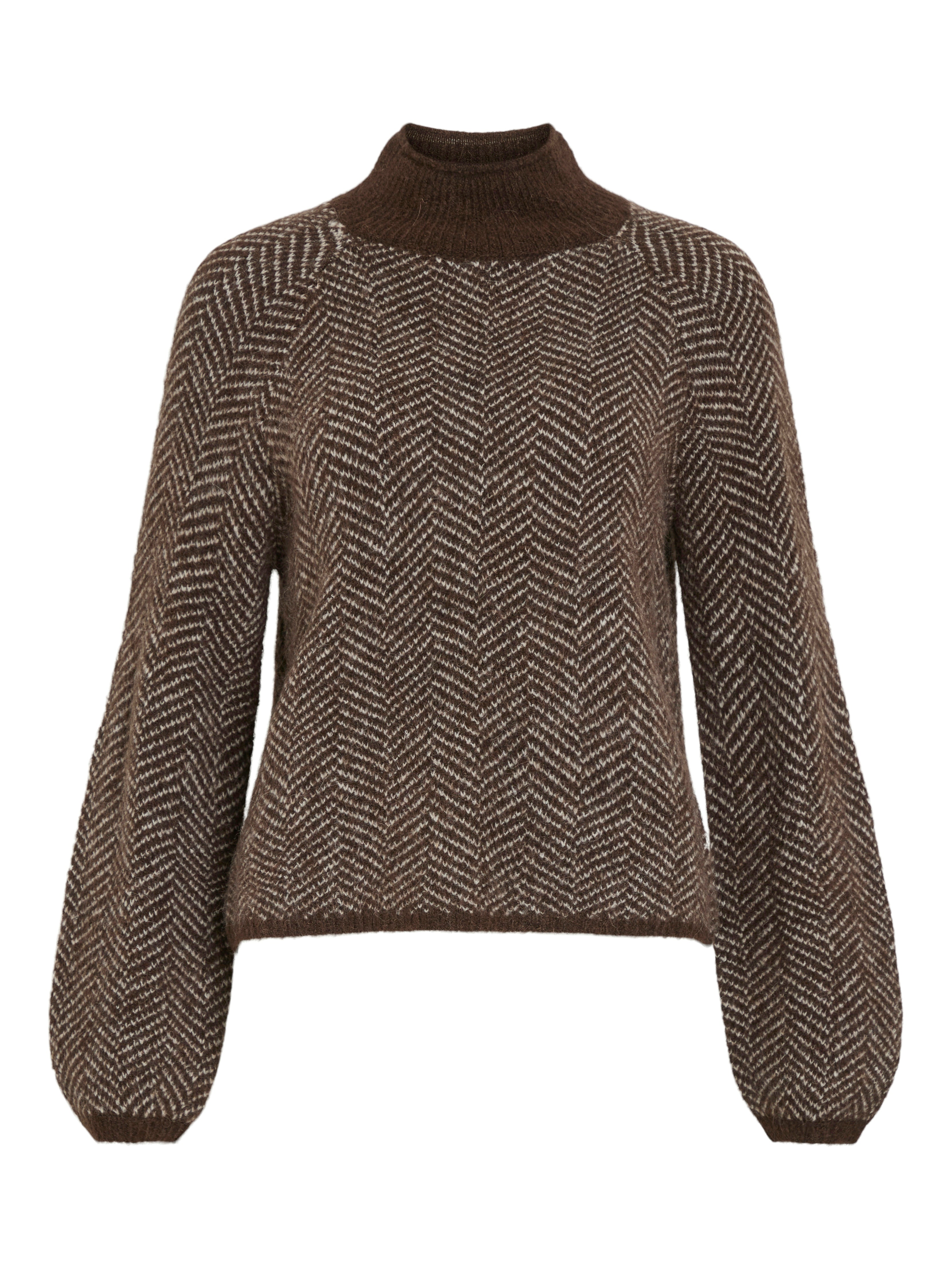 Vila  Vilory high neck L/S uldstriktrøje - Coffee Bean