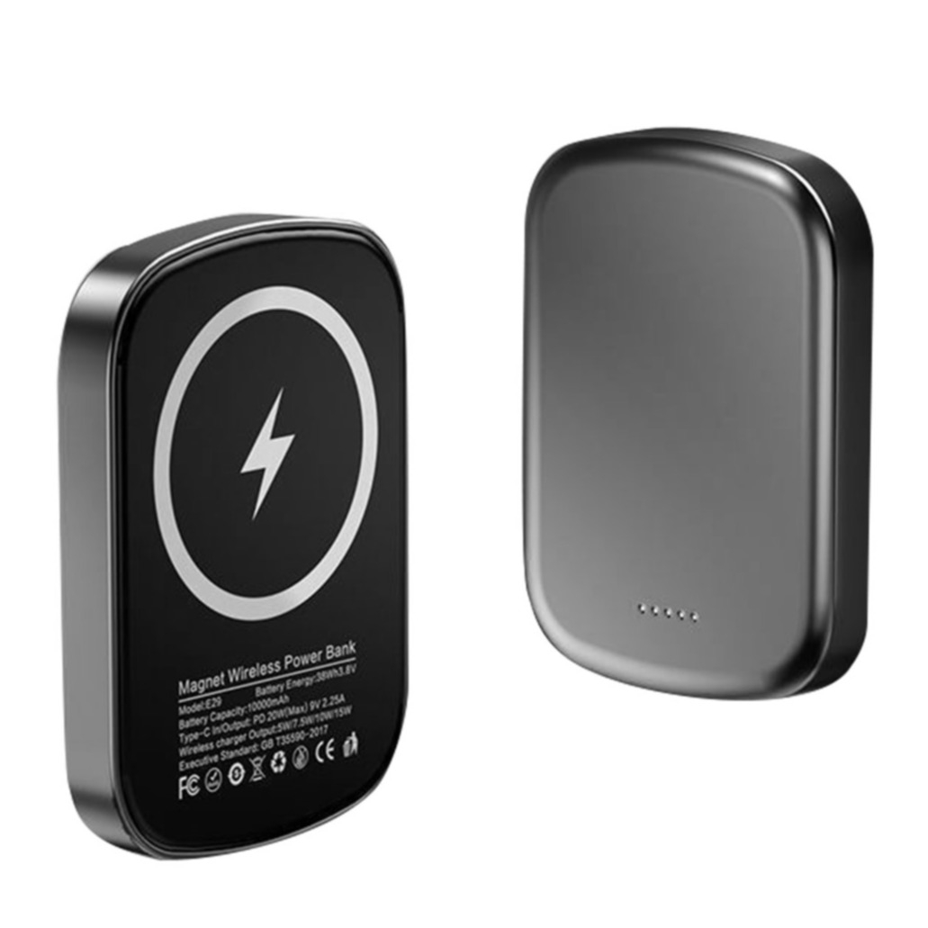 (20W) 10000mAh Magnetisches Qi Wireless MagSafe USB C Ladegerät Powerbank (ab Apple iPhone 12) - Grau