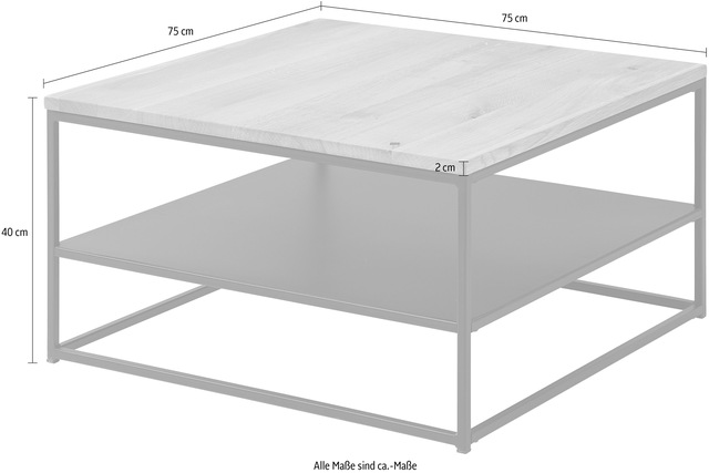 Stolkom Couchtisch »Tilda Wohnzimmertisch Massivholz im Industrial Style BxHxT 75x40x75 cm« Eiche Massivholz geölt, Metallablage in schwarz