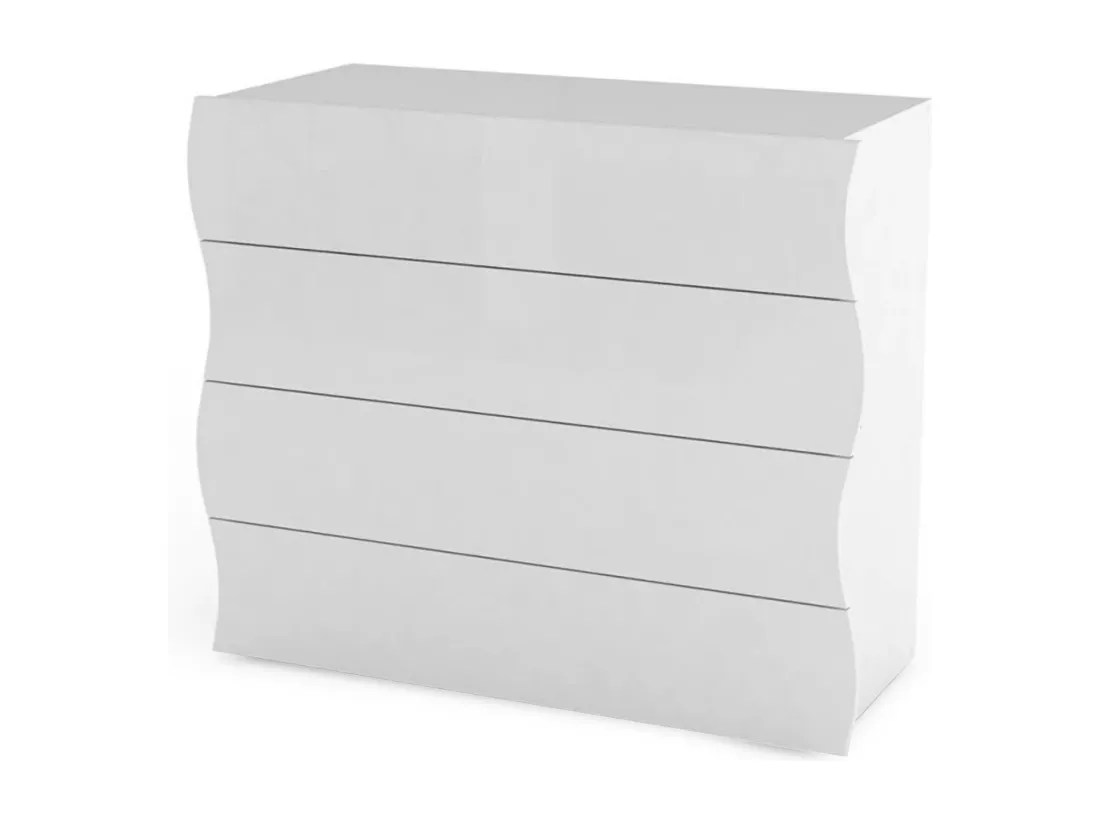 Commode Dhainau, Commode 4 tiroirs, Commode de chambre, 100% Made in Italy, 98x40h82 cm, Blanc brillant