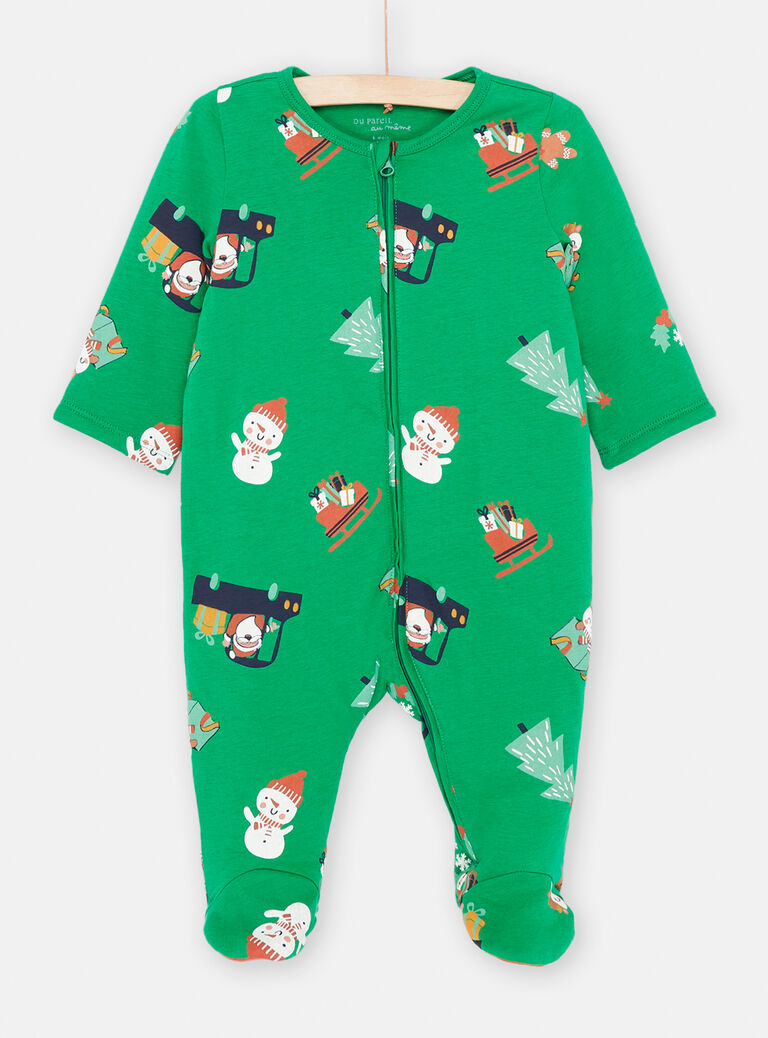Grenouillère verte fantaisie NOEL bébé garçon