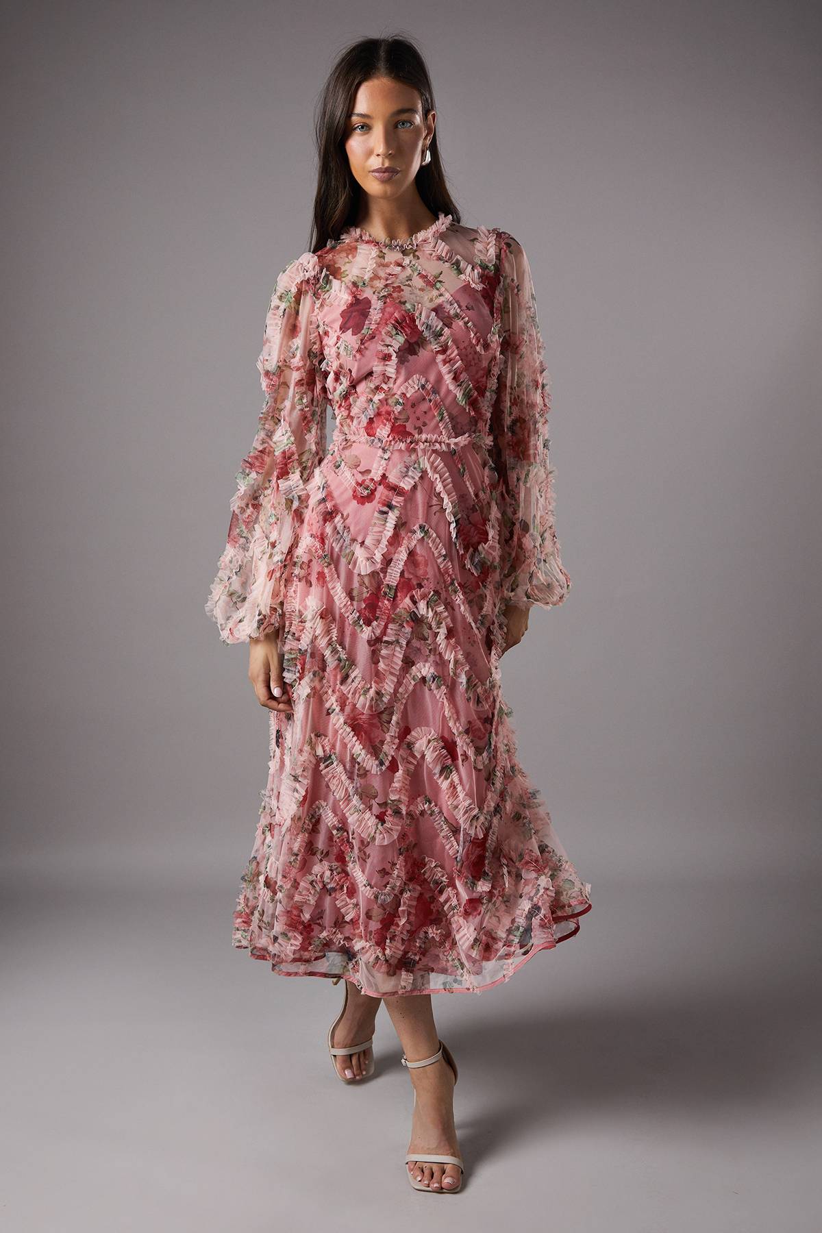 Coast Robe Midi à Manches Longues avec Appliqués Floraux