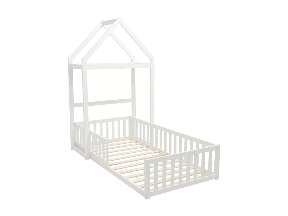 Lit cabane 90 x 190 cm - Pin et MDF - Blanc - VARLAINE
