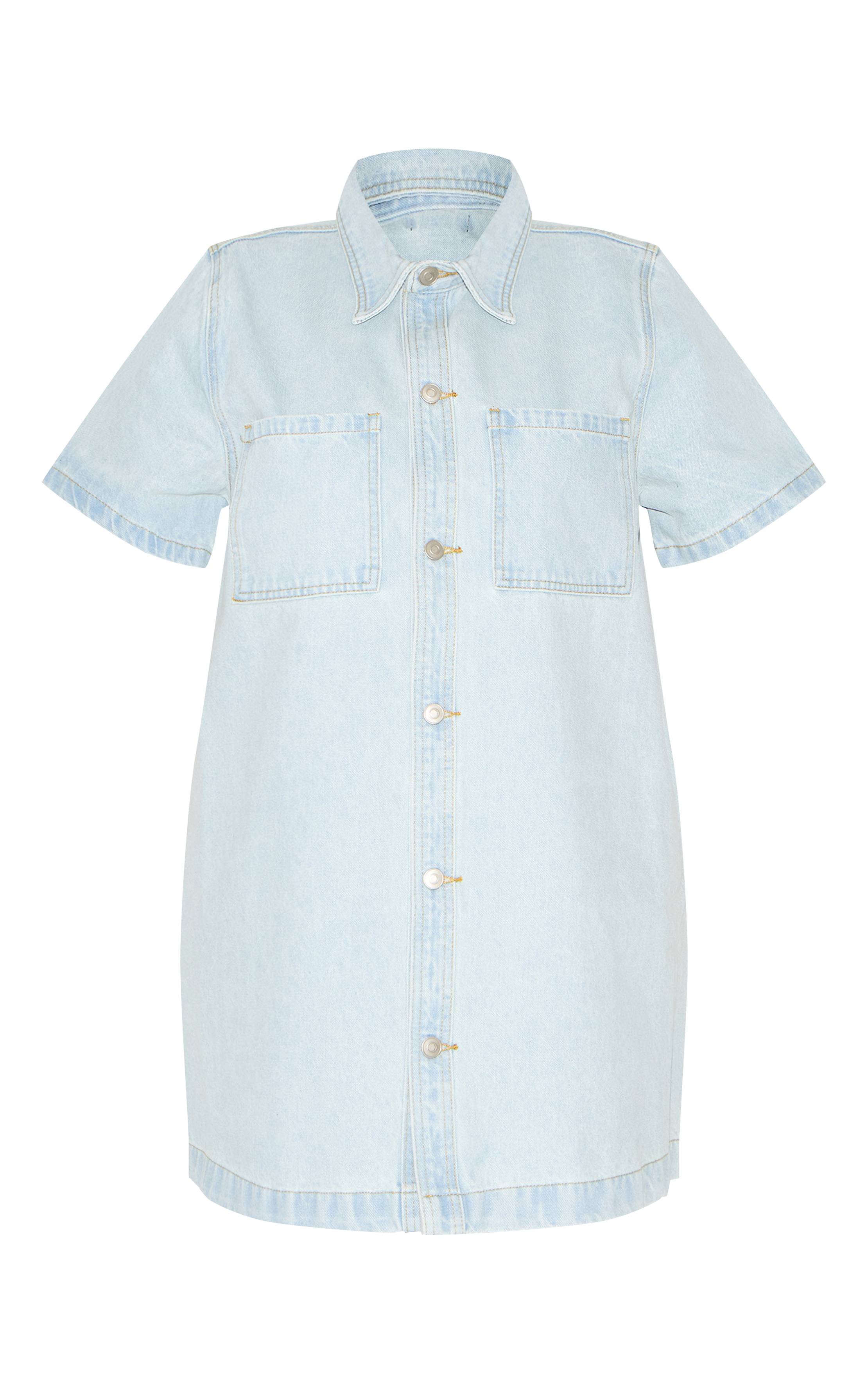 Bleu Clair Robe Chemise En Denim Grande Taille À Coutures Contrastées